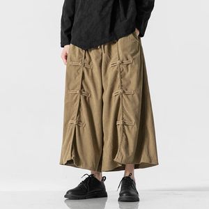 Herrbyxor kinesisk stil retro breda benbyxor män lös överdimensionerad corduroy casual byxor män harajuku byxor manliga horn casual byxor 231129