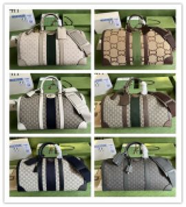 7a toppkvalitet kvinnors väska designer medium duffel boston handväska pvc belagd canvas äkta läder över natten duffel weekender Gym tote väskor 681295 724642 ​​696039
