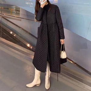 Women's Trench Coats Hstar 2023 Winter Style Padded Jacket Mid-length Korean Fashion Loose Diamond