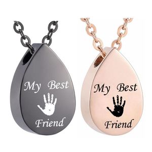 Stainless Steel Water droplets Urn Necklace Cremation Urn Pendant heart my friend - Palm print Memorial Keepsake Jewelry212e