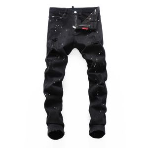 Herbst/Winter Hole Breaking Elastic Washed Patch Skinny Nightclub Fashion Black D2 Jeans Herrenhose