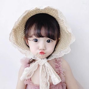 Wide Brim Hats Parent-child Hat Summer Straw Baby Girl Cap Lace Bowknot Beach Children Adult Panama Outdoor Sunscreen Round Top