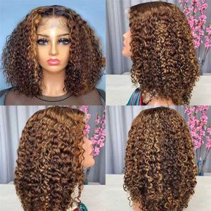 Synthetic Wigs Wig Front Lace Long Curly Hair Headband in Piano Color Human Hair Small Curls