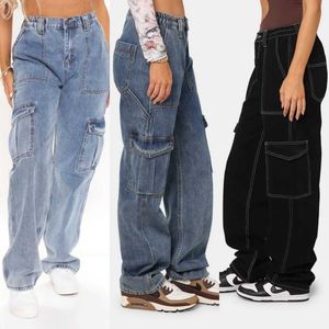 Pantaloni da donna Capris 2022 Vendita calda Y2K Jeans larghi a vita alta per le donne Moda lti Tasca Denim Pantaloni larghi a gamba larga Abbigliamento casual Fe S-XL L231129