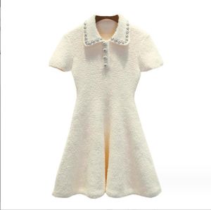 1122 L 2023 Runway Dress Autumn Dress Lapel Neck Short Sleeve Brand Same Style Empire Womens Dress Fashion qianhe