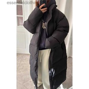 Mulheres para baixo parkas mulheres preto comprimento médio para baixo jaqueta gola casaco moda à prova de vento engrossar pato para baixo pena fe puffer inverno outwear l231129