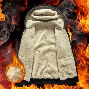 Men's Hoodies Sweatshirts Trendy Sweatshirt Coat Front Pockets Warm Zipper Lamb Wool Jacket Men and Woman Winter Pure Color Plush Lined Cardigan Hoodie