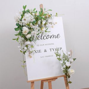 Flores decorativas 3pcs Casamento Bem -vindo sinal Diy Sign Banner Decoração de Flores Exposições de Arte da Flor Hall 4s Visor de vitrines que pendura floral