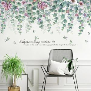 Wall Stickers Flower Leaves For Living Room Coffee Shop Home Decoration Background Green Season Birds Art Decal Poster 231128