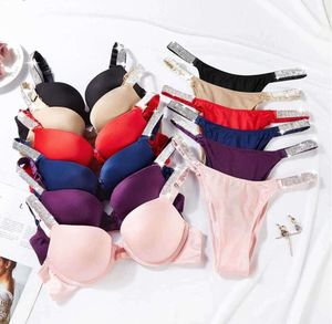Sexy Letter Rhinestone Underwear Comfort Brief Push Up Bra and Panty 2 Piece Sets for Women Lingerie Bikini Set Motion design Sex appeal