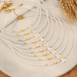 Pendant Necklaces Handmade White Crystal Beaded Chain Shell Letter Necklace For Women High Quality Neck Jewelry Wholesale