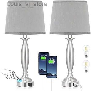 Tischlampen Touch Control Nachttischlampe mit USB C+A 3-Wege-dimmbare Nachttischlampen mit USB-Anschluss Tischlampe aus gebürstetem Nickel für Wohnzimmer YQ231129