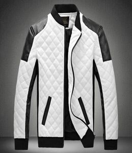 Дизайнерская куртка men039s с воротником-стойкой из искусственной кожи, пальто черного и белого цвета, соответствующий мотоциклетной коже большого размера9923568