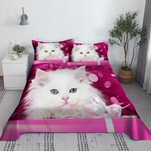 Set Schöne Katze Bettlaken Set Digitaldruck Polyester Bett Flachlaken mit Kissenbezug Drucken Bettwäsche Set 1/1,2/1,35/1,5/1,8/2,0 m