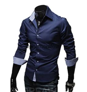 Men's Casual Shirts Mens 2023 Single Breasted Slim Fit Dress Long Sleeve Soild Male Social Designer Chemiseephemeralew