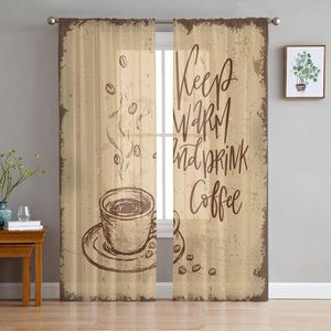 Tenda Caffè Stile retrò Tulle Tende trasparenti per la decorazione del soggiorno La cucina della camera da letto Voile Organza