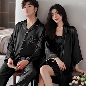 Homens sleepwear amantes amantes de gelo seda pijamas sexy mulheres robe nightdress conjuntos homens manga longa camisa calças nightwear terno moda festa homewear