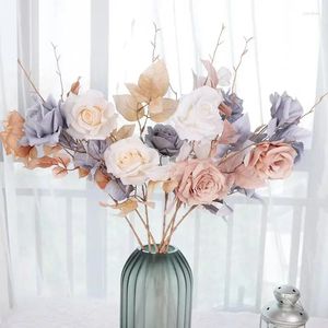 Fiori decorativi 80 cm di lunghezza rosa di seta artificiale rose retrò finte per bouquet artigianali di nozze fai da te centrotavola decorazione della casa