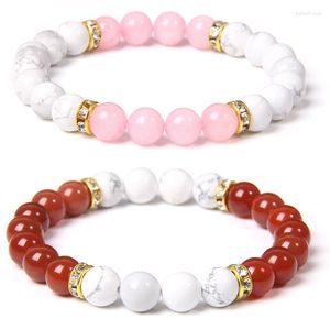 Strand Red Agates pärlor armband för kvinnor män vit howlite pärla natursten armband lava rhodonite rosa kvarts armband smycken
