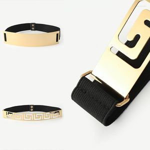 Cinture Cintura punk in metallo con pezzo di ferro Cintura da donna in oro con flash a specchio Cintura decorativa elastica nera lucida con significato tradizionale