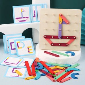 Lärande leksaker montessori baby kreativ leksak grafik geometrisk pegboard pussel med kort barn utbildning för förskolebarn barn 231128