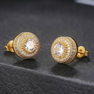 Stud luxo punk 2021 tendência jóias para mulheres geladas zircon hip hop homens piercings brincos redondos cor de ouro inteiro ohe003235r