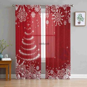 Trattamenti per finestre # Texture natalizia Fiocco di neve Tende trasparenti rosse Soggiorno Camera da letto Tulle Cucina Trattamento voile Drapesvaiduryb