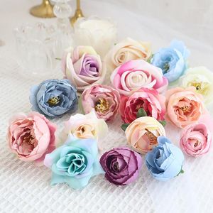 Decorative Flowers Rose Heads Artificial Silk For Wedding Home Party Birthday Christmas Cake Decoration DIY Wreath White Fake Flower