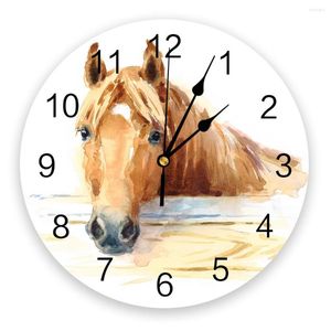 Orologi da parete Animal Horse Acquerello Arte Orologio Home Decor Camera da letto Silent Oclock Orologio digitale per camerette