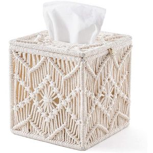 Organisation Tissue Box Cover Boho Decor Square Paper Tissue Holder With Bead Macame Therve Tvävnader Organiser Heminredning