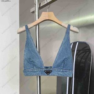 Women's Tanks suspender vest motorcycle bra versatile backing elastic band adjustable sexy underwear fashion with denim nylon lady tops Size S-L06