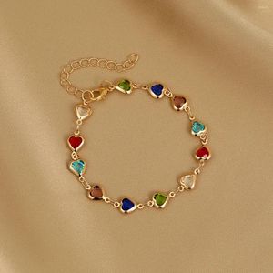 Braccialetti con ciondoli Boho Bracciale in cristallo a cuore colorato per le donne Trendy color oro con catena in zirconi Accessori per gioielli da festa Regalo
