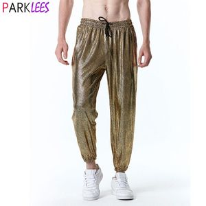 Pantaloni da uomo oro metallico serpente jogger pantaloni della tuta degli anni '70 Disco dance harem pantaloni uomini luccicanti pantaloni luccicanti costume da ballo di ballo di Halloween