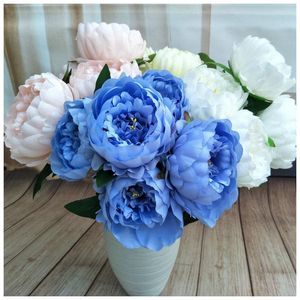 Decorative Flowers 10 Pieces Artificial Peony Silk For Wedding Decoration Valentine's Day Gift Blue Red Color Home Table