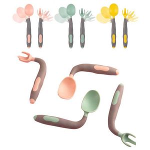Cups Dishes Utensils Bendable Silicone Spoon for Baby BPA Free Utensils Set Food Toddler Learn To Eat Training Soft Fork Infant Children Tableware P230314