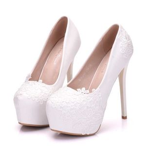 Sandaler Kvinnors 14 cm White Red Lace Mesh High Heel Wedding Shoes Stor storlek 41 Stiletto Luxury Platform Shoes Spring 2022 Fashion Pumps J230428