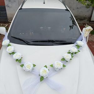 Decorative Flowers DIY Artificial Flower Wedding Car Decoration Set Silk Fake Rose Bridal Door Handle Ribbons Tulle Supplies