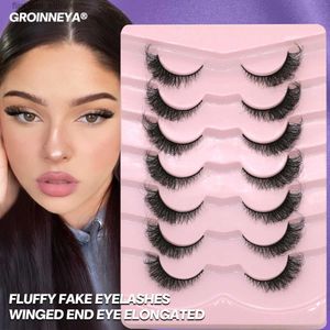 Falska ögonfransar Groinney Cat Eye Lashes Fluffy Volume Mink False Eyelashes Winged End Eye långsträckta ögonfransar 3D Mink fransar Tjock Fake Eyelash Q231129