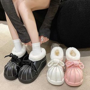 Pantofole da donna da donna Stivali da neve invernali Suola spessa da esterno Peluche caldo Stivaletto corto Stivaletti in EVA Scivoli carini zoccoli Scarpe stringate Donna