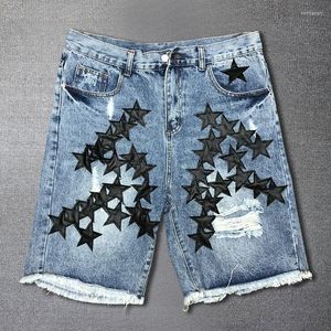 Men's Jeans Hip Hop Star Pattern Patch Street Men's Motorcycle Denim Shorts Pantalon Homme 2023 Trendy Punk