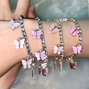 Pulseiras de link jjfoucs brilhantes jóias de pulseira de tênis de shinestone de 4 mm para mulheres acrílicas Butterfly Give Girlfriend Gift