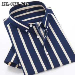 Men's Casual Shirts Plus Size Men's Short Sleeve Shirt Summer Classic Stripe Baggy Business Office Dress 7XL 8XL 9XL 10XL Elasticity Casual Clothing 231128