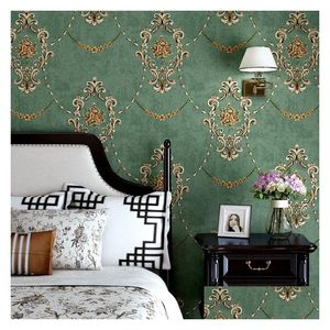 Wallpapers American Rustic Vintage Flower Wallpaper Retro Blue Green Roll Bedroom Decor Murals Non Woven Wall Paper Drop Delivery Ho Dhxkt
