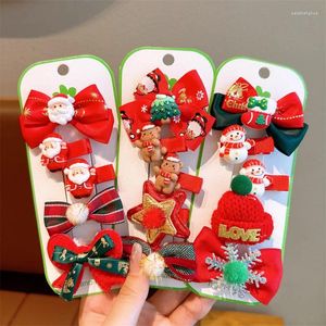 Hair Accessories 5Pcs/Set Red Bow Christmas Clips For Girls Cute Bear Snowman Flower Pin Barrettes Kids Xmas