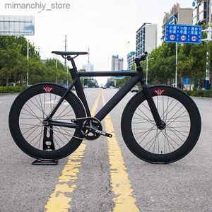 Cyklar Spår Bicyc Aluminium Alloy Black Frame Fixed Gear Cykel 70mm Flat Spoke 700C Wheels Rim 48T OTA Crankset Cykel Sing Speed ​​Q231129