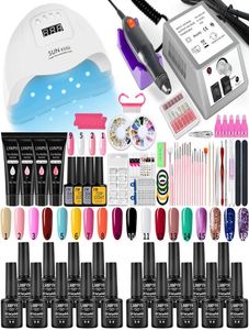 Nagelkonstpaket akryluppsättning med borr och UV -lamptork för förlängningar Gel Nails Polish Kit Soak Off Poly Setnail2798469