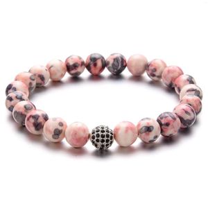 Charm Armbänder 8mm Mikro eingelegte Kugel rosa Muster Stein Perlen Armband Mann Mode Frauen Geschenk für schöne