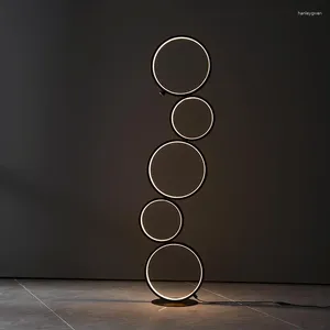 Golvlampor nordisk konstlampa ledde modernt cirkulärt rum sovrumsstudie kreativ design svart/vit ring