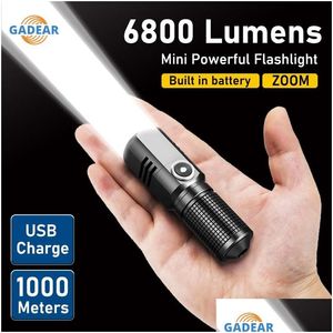 Flashlights Torches 6800 Lumens Mini Powerf Led Flashlight X50 Built In Battery 3 Modes Usb Rechargeable Flash Light Edc Torch Lamp Dht9L
