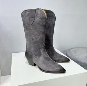 Sapatos de Noiva Elegantes Isabel Duerto Camurça Marant Botas Western Couro Genuíno Estilo Ocidental Botas Duerto de Salto Baixo Moda Perfeita Fotos Reais